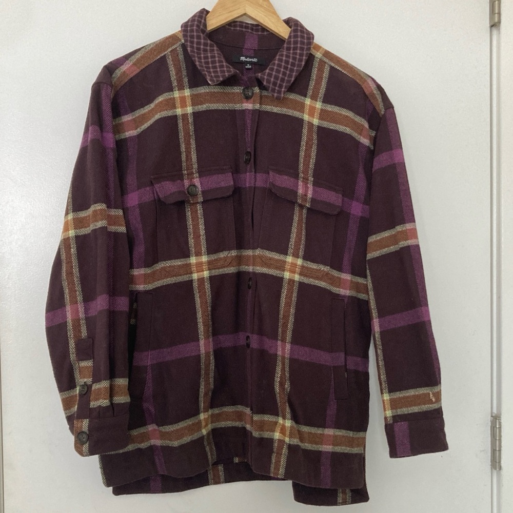 Madewell Rigby shirt jacket (shacket) in purple plaid, size M